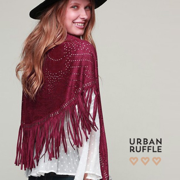 1 LEFT‼️ NWT Vegan Suede Red Boho Shawl - Picture 2 of 5